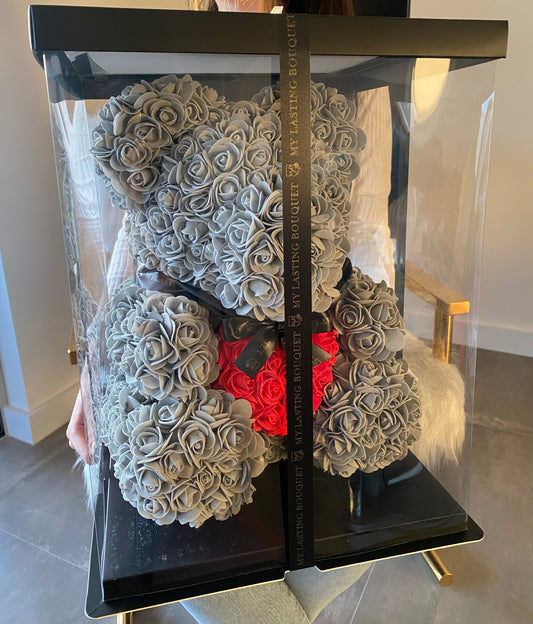 Grey Rose Bear- 45cm - My Lasting Bouquet